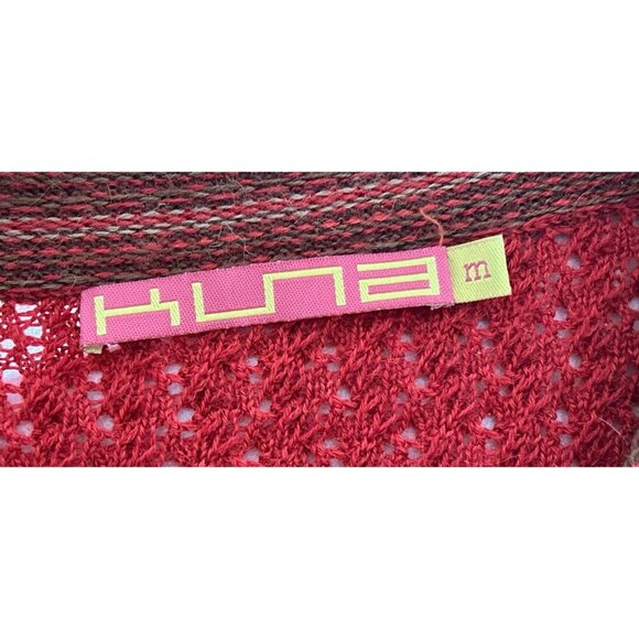 Kuna Alpaca Wool Textured Knit Sweater Brown Trim V-Neck Long Sleeve Y2K - Picture 9 of 10